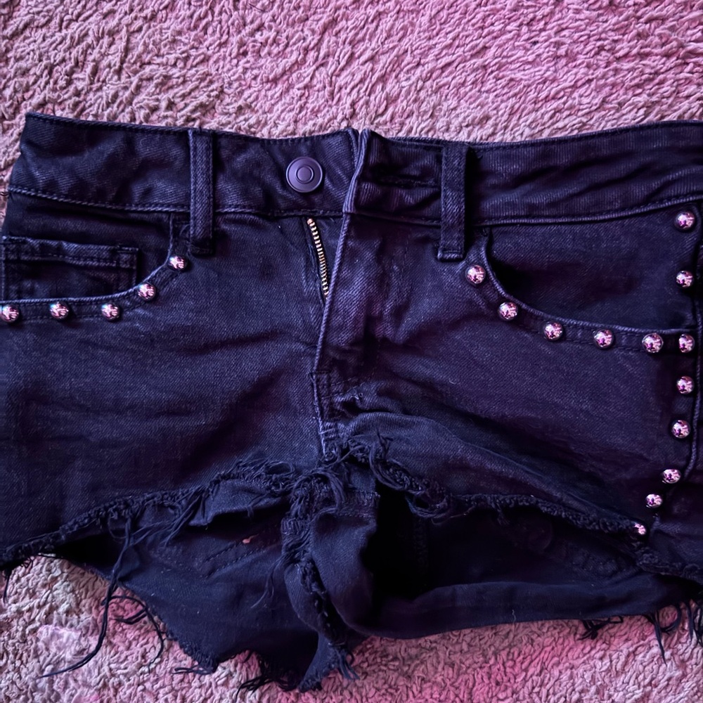 American Eagle Outfitters Black Studded Jean Shorts NWT